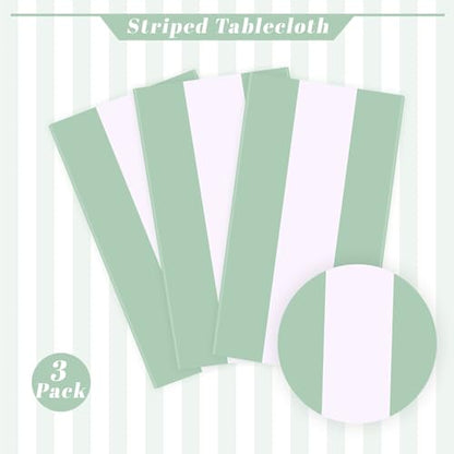 Kesfey Sage Green Striped Tablecloth Horizontal Stripe Table Cover 3 Packs - color: Sage Green Horizontal Striped