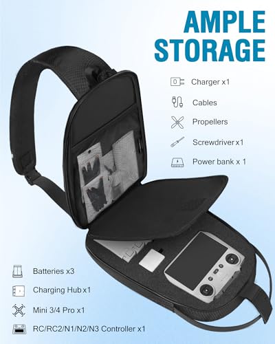PEKREWS Crossbody Case for DJI Mini 3/4 Pro, RC 2/RC-N3/N2/N1 Controller - color: Black