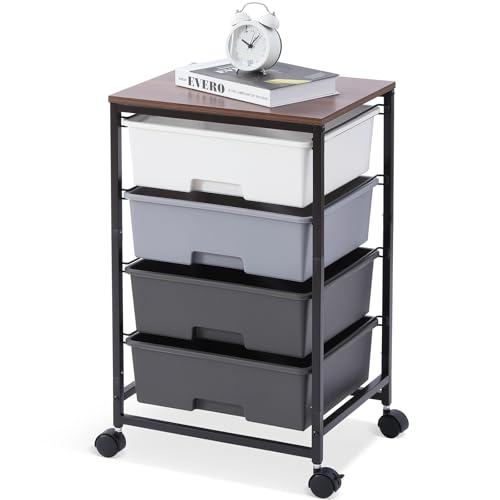 SYKIARIOL Utility Cart with 4 Drawers, Light Grey - color: Light Grey, size: 4 Drawers