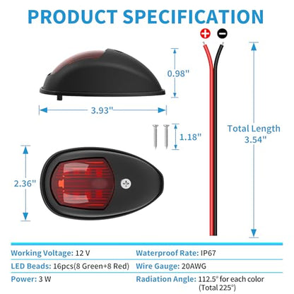Obcursco LED Boat Navigation Lights, Red and Green Vertical Mount Bow Light - color: Black