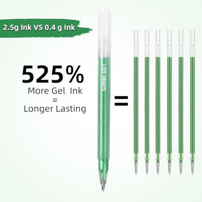 12 Pack Green Glitter Gel Pens Set High-Capacity - color: green