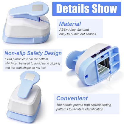 CHENGU 3 Pack Square Punch for Paper Craft, 1.5", 1", 0.6", Light Blue - color: Light Blue