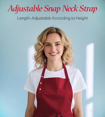 Aprons for Women Men, Water-Resistant Kitchen Aprons for Cooking - color: Red