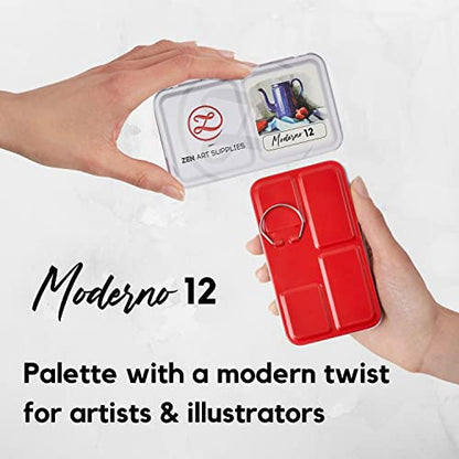 Professional Watercolor Paint Set, MODERNO 12 Half Pans in Metal Tin - color: 06. Moderno 12 Colors (Virtuoso)