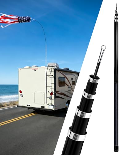 Telescoping Windsock Pole 15 FT – 5-Section Fiberglass Wind Sock Pole - size: 15 feet