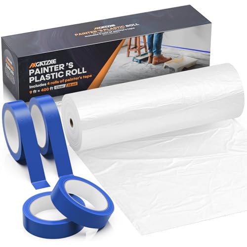Axgatoxe Plastic Drop Cloth for Painting, Painter's Plastic Sheeting & Tarp - size: 400' Length x 9' Width