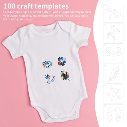 100 Pcs Small Stencils for Painting on Wood 2" x 2" (Flower Plants Insect) - color: Plants