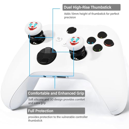 FPS Thumbstick Extender &Texture Rubber Silicone Grip Cover 2 Sets for Xbox Series X/S & Xbox One Controller(Joker White) - color: White