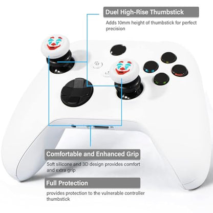 FPS Thumbstick Extender &Texture Rubber Silicone Grip Cover 2 Sets for Xbox Series X/S & Xbox One Controller(Joker White) - color: White