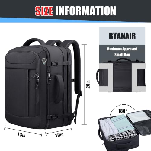45L Travel Backpack for Men, Expandable Carry On Backpack, Black - color: Black, size: 17.3 inch (21"x13"x9")