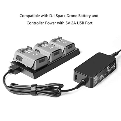 KFD AC Adapter 13.05V 3.85A 50W Charger Replacement for DJI Spark Drone Battery and Controller Power Supply Cord with 5V 2A USB Port