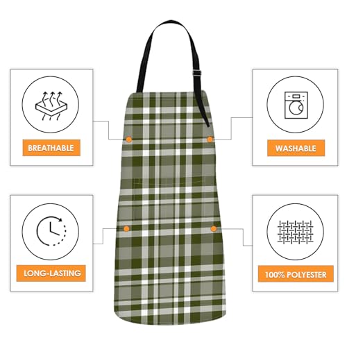 Britimes Apron with Pockets, 32x28 inch, 2 Pack, Checkered - color: Dark Brown Green