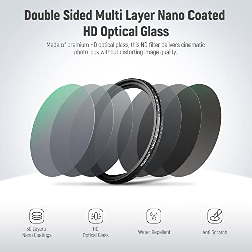 NEEWER 62mm HD Variable ND Filter ND2-ND32 (1-5 Stops) No X Cross/Optical Glass/30 Layer Nano Coated/Ultra Slim Aluminum Alloy Frame/Water Repellent/Anti Scratch Adjustable Neutral Density Filter - size: 62mm, style: HD ND2-ND32