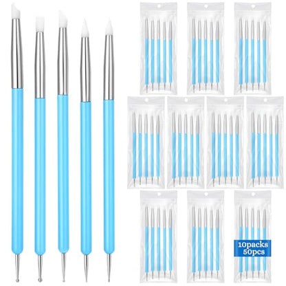 ElaraBerry 50 Pcs Silicone Clay Sculpting Tools 10 Sets Polymer Clay Tools Dotting Embossing for Pottery Ceramics Rock Nail Blending Drawing Modeling Painting