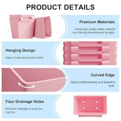 6 Pack Pink Rolling Cart Accessories Organizer with 6 Cups Holder, 6 Hooks - color: Pink