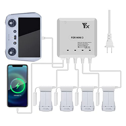 Hanatora Fast Battery Charger for DJI Mini 4 Pro, Mini 3 Pro Drone - 6 in 1 Rapid Multi Parallel Charging Hub Accessories