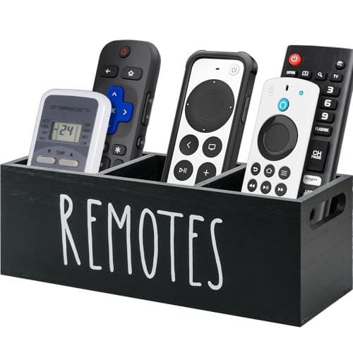 Remote Control Holder, Wooden TV Remote Holder for Table, Remote Caddy Organizer with 3 Compartments, Media Storage Box for Nightstand, Couch (Black) - color: Black-3slot