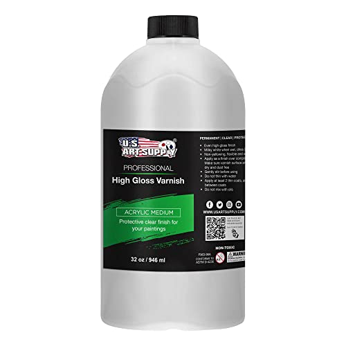 U.S. Art Supply 32 oz High Gloss Varnish for Acrylic Paintings - size: 32-ounces