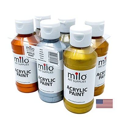 milo Metallic Acrylic Paint Set, 6 Metallic Colors, 4 oz Bottles - style: Metallic Set 6 x 4 oz