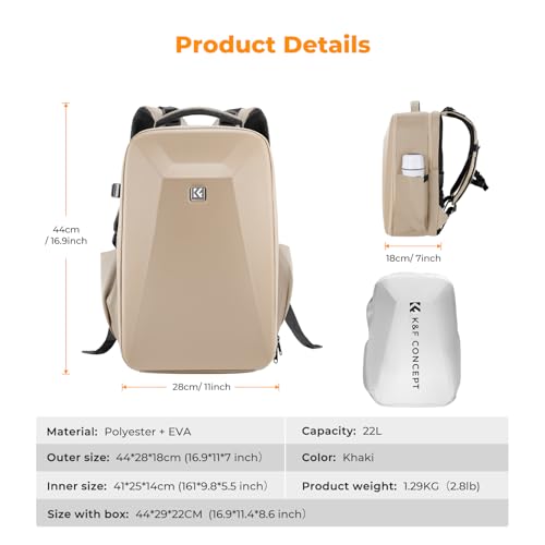 K&F CONCEPT Camera Backpack,Hardshell Photography DSLR Camera Bag - color: Khaki