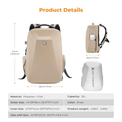 K&F CONCEPT Camera Backpack,Hardshell Photography DSLR Camera Bag - color: Khaki