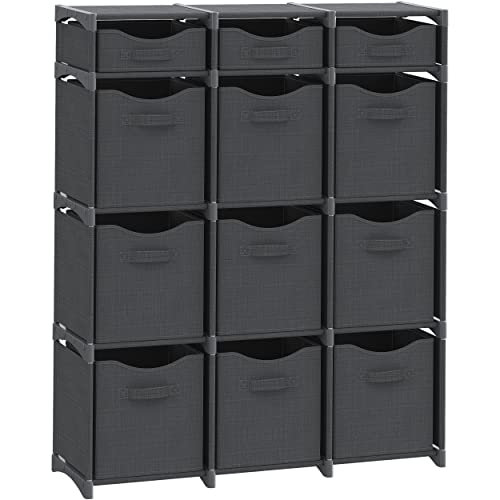 Cube Storage Organizer with Storage Bins Included - The Perfect Closet Organizers and Storage Solution. Includes 12 Storage Cubes, Great For Toy Storage, Closet Storage, Clothes Storage (Dark Grey) - color: Dark Grey, size: 12 Storage Cubes
