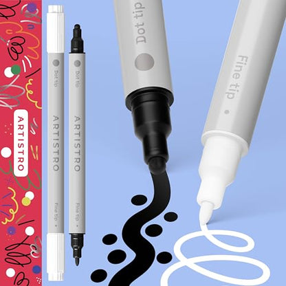 ARTISTRO White & Black Dual-Tip Acrylic Paint Pens - Set of 2 - color: Black&White