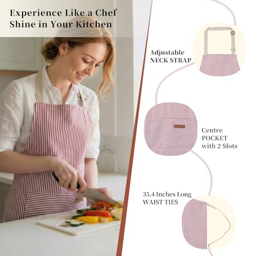 2 Pack Cooking Aprons Adjustable Bib Apron for Women with 2 Pockets, Kitchen Restaurant Men Chefs Aprons - color: Pink/Blue Stripes