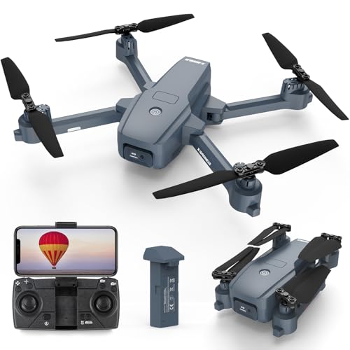 Drone with Camera for Adults and Beginners, 5GHz Drone with Electrically 90° Adjustable Lens, Gesture Control, Trajectory Flight, Stable Hover, 3 Speed Modes, Modular Battery, Ideal Gift fot Adults - color: Light blue