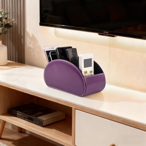 BONNY DODO Remote Control Holders Organizer Box with 5 Compartment PU Leather Multi-functional Office Desk Storage Caddy Store (Dark Purple) - color: Dark Purple