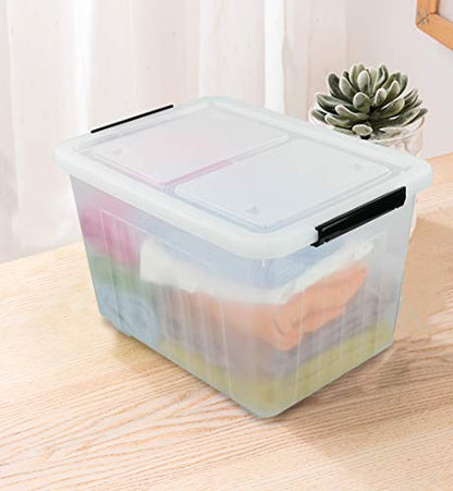 Asking 4-Pack Clear 50 L Storage Boxes, Plastic Storage Bins with Wheels - size: 50 L