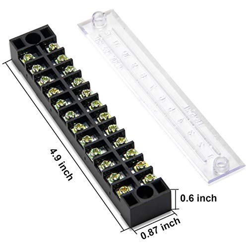 Terminal Block Strip, 12 Circuits 600V 15A, Dual Row Screw, 5 Sets - size: 15A 12P+10pcs Jumpers