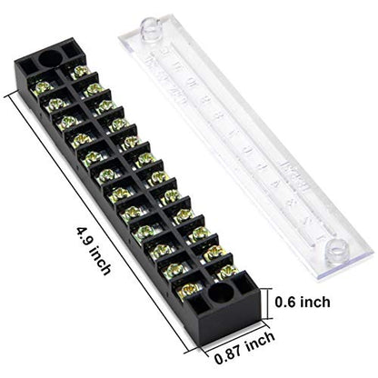 Terminal Block Strip, 12 Circuits 600V 15A, Dual Row Screw, 5 Sets - size: 15A 12P+10pcs Jumpers