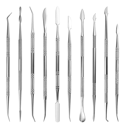 TOVOT 10PCS Stainless Steel Clay Sculpting Tools Metal Sculpting Tools Double-Side Clay Modeling Tools Wax Carving Tools (Silver) - color: Silver