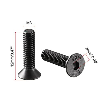 uxcell M3x12mm 10.9 Carbon Steel Countersunk Head Hex Socket Screw (Pack of 50) - size: M3x12mm