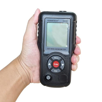 VA109 Professional Anemometer – Wind Speed Meter for Air Flow, Velocity, Temperature – HVAC CFM Meter CMM Tester with Backlit LCD, Max/Min, Auto Shutdown