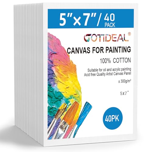 GOTIDEAL Bulk Canvases for Painting, 5 x 7 inch Value Pack of 40 - size: 5x7 inch