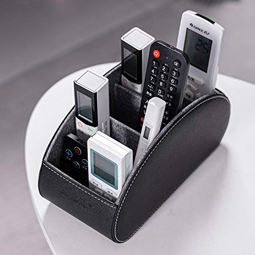 BONNY DODO Remote Control Holders Organizer Box with 5 Compartment PU Leather Multi-functional Office Desk Storage Caddy Store (Black) - color: Black