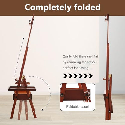 Wooden H-Frame Studio Easel with Storage Drawer and Palettes, Walnut - style: Side Trays Walnut