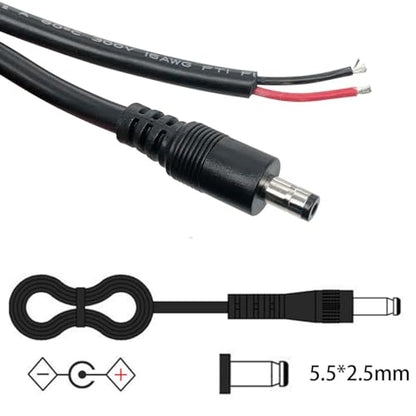 2Pcs 3FT 16AWG DC5.5mm x 2.5mm Male Power Pigtails Cable - style: DC5525 Male
