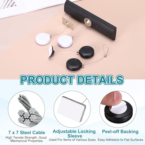 PATIKIL Retractable Remote Control Cable Tether (3ft / 0.9M, Black)(3 Set) Round Remote Control Security Lanyard Lock Adjustable Locking Leash with Iron Cap, Suit for - TVs/Tablets - color: Black