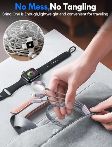 1Pack Travel Essentials for Apple Watch Charger,3-in-2 Multi Charging Cable - color: Gray, size: 1Pack-5 FT