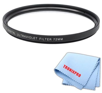 Tronixpro 72mm Pro Series High Resolution Digital Ultraviolet UV Protection Filter + Tronixpro Microfiber Cloth - size: 72mm UV Filter