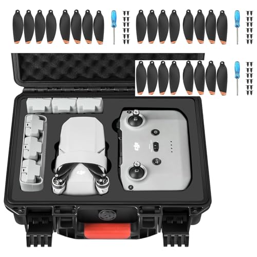 24 Pcs Propellers + Waterproof Hard Travel Case with Custom Foam for DJI Mini Series (Compatible with Mini 2/2 SE/SE/4K), Includes Storage for Drone, Batteries, Charger and Accessories