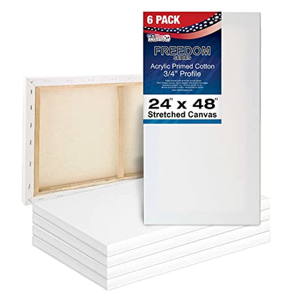 U.S. Art Supply 24"x48" Stretched Canvas for Painting, 3/4" Profile, 6-Pack - size: 24" x 48"