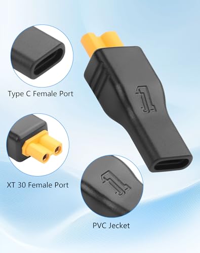 CERRXIAN USB C to XT30 Adapter, Type-C Female Input to XT30 Female Output Power Adapter for RC Lipo Battery Drone -2PCS