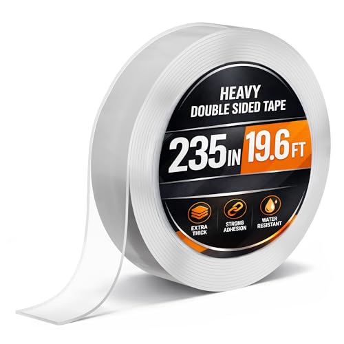 HYQO 1.18 in x 19.6 Ft Clear Double Sided Tape Heavy Duty, Removable - size: 1.18" х 235" (0.08" Thick)