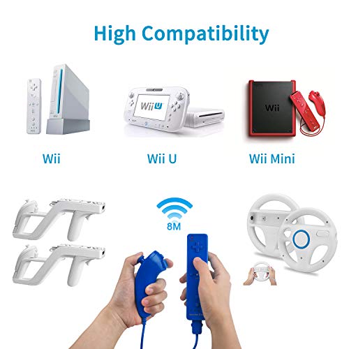 TechKen Motion Plus Wii Controllers 2Packs with Nunchucks, Wii Remote Controllers Compatible for wii and Wii U with Built in Motion Plus - color: blue+blue