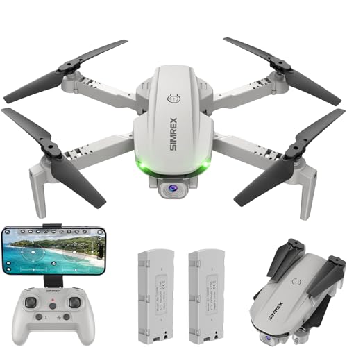 Simrex Drone With 1080P FPV Camera for Kids Adults - Quadcopter Drone with Hover Stable, Foldable Mini Drones With One Key Start, Waypoint Fly, Headless Mode, Auto-Follow, 3D Flip, 3 Speeds, 2 Batteries, Easy for Beginners