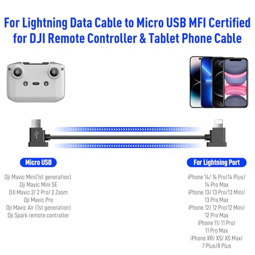 for DJI Micro USB to for Lightning Remote Controller Cable for Mavic Air - color: TPE Black, style: TPE Black